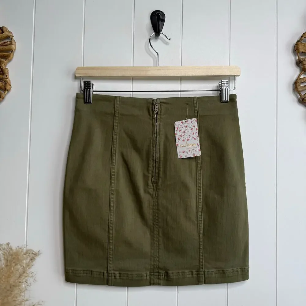 Free People mini skirt stretchy military green boho 4